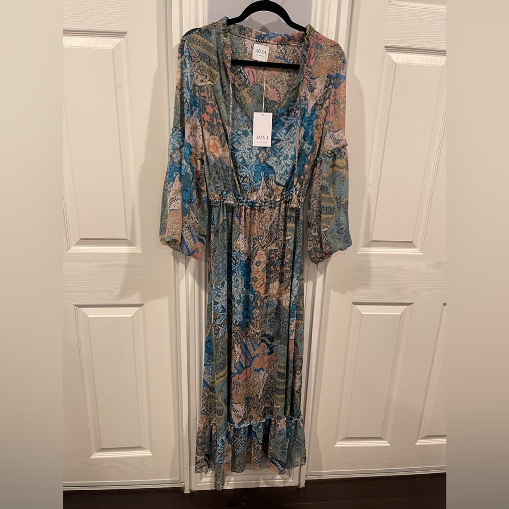 BNWT!! STUNNING FLORAL MISA LOS ANGELES MAXI DRESS BILLOWING SLEEVES BOHO